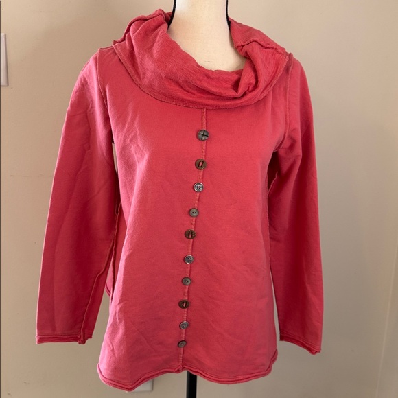 Neon Buddha boho red cowl neck casual sweater decorative artsy buttons SZ small - Picture 1 of 7